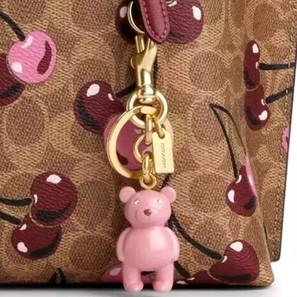 Coach Bear Pink LOVE Cute Teddy Key Charm Fob Gold CP890 NEW Keychain Limited - Picture 1 of 14